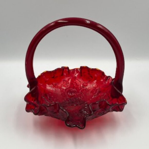 Fenton 1997 Ruby Red Glass Basket Ruffled Edge Hand Blown American Glass - Picture 6 of 8